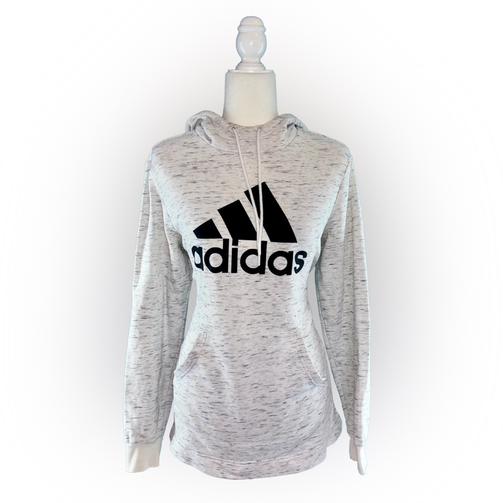 Adidas Women's Heather Grey Logo Hoodie Pullover with Side Stripes Size M